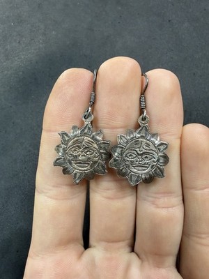 6,5 g Vintage Sterlingsilber 925 Gravur Sonnenblume Gesicht Ohrhänger Schmuck Konvolut S