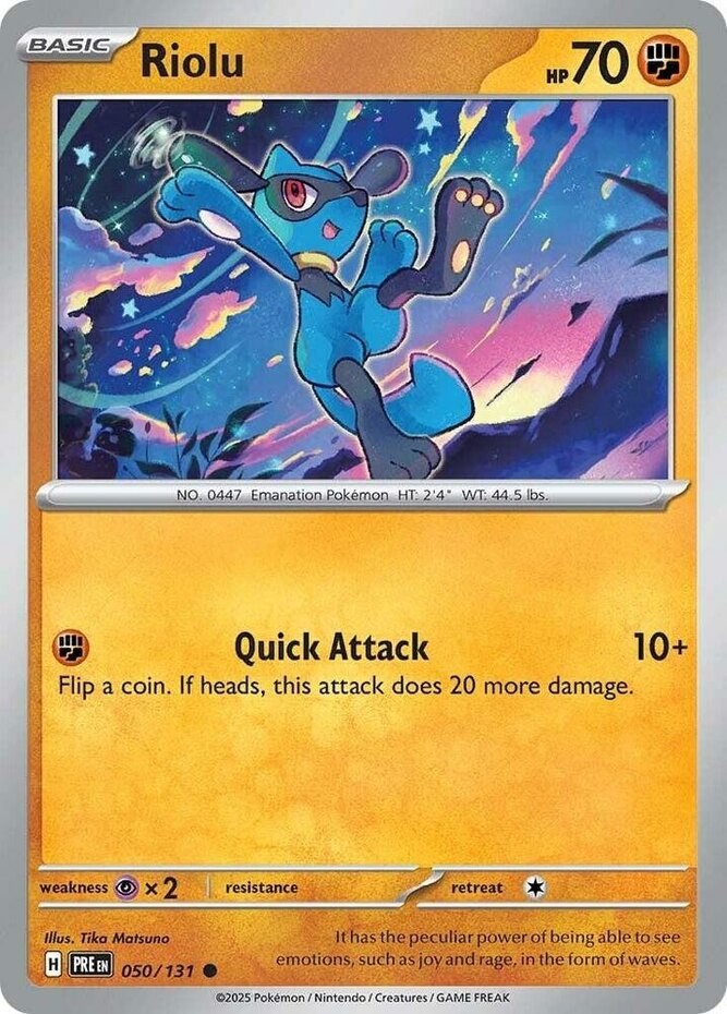 Pokemon Riolu - 050/131 - Common - Reverse Holo NM-Mint Prismatic Evolutions