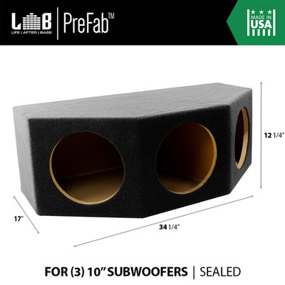 Sealed Angled-Front MDF Subwoofer Enclosure Box for (3) 10'' Car Sub Subwoofers