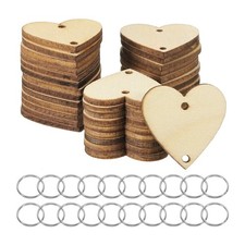 Wooden Hearts, 100 Pack Unfinished Wood Hearts with Holes Blank Wooden Cutouts
