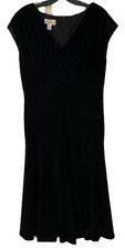 Talbots Petites Women's Sz 12P Black Velour Fit And Flare Below Knee Dress NWT