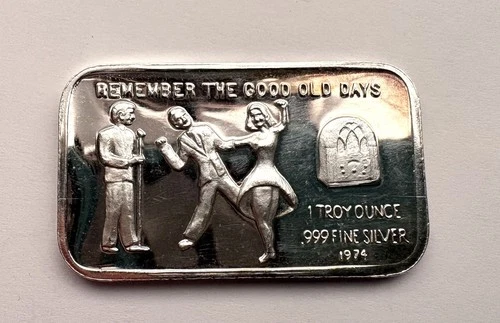 Vintage 1974 Silver Art Bar Remember the Good Old Days 1 oz .999 C-025