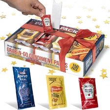 Grab-N-Go Condiment Packs - 50 Single Serve Pouches of Each: Ketchup, Mustard, a