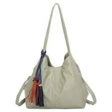 Soft Medium Large Size 3 Compartment  Hobo Shoulder Bag with Multicolour Tassels