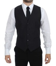 Dolce & Gabbana Black Striped Wool Silk Dress Vest Men's Gilet Authentic