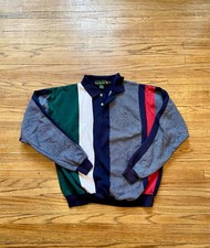 VTG Knights of Round Table Polo men Med striped colorblock rugby long sleeve Red