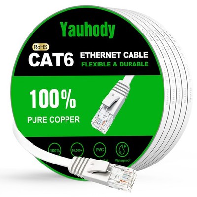 CAT 6 Ethernet Cable 35ft White, High Speed Solid Flat CAT6 Gigabit Internet ...