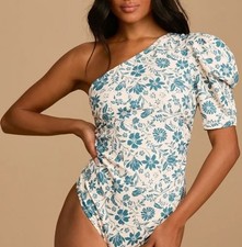 Free People Women's One Shoulder Bodysuit Sz S Somethin Bout You Petal Combo NEW