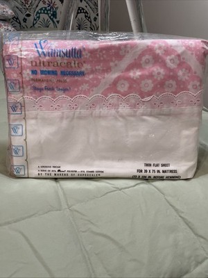 Vintage WAMSUTTA Percale Ultracale Pink Calico Square Twin Flat Bed Sheet New