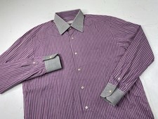 Stefano Ricci Luxury Striped Dress Shirt Contrast Collar Purple Gray 42 16.5