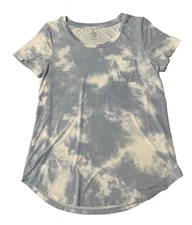 Market & Spruce Women's Med Blue White Tie Dye Basic Tee Shirt Essential Summer