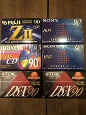 Lot (6) Fuji ZII 90 Type II Maxell UDII 90 Sony 90 TDK DSX 90 Audio Cassette-NEW