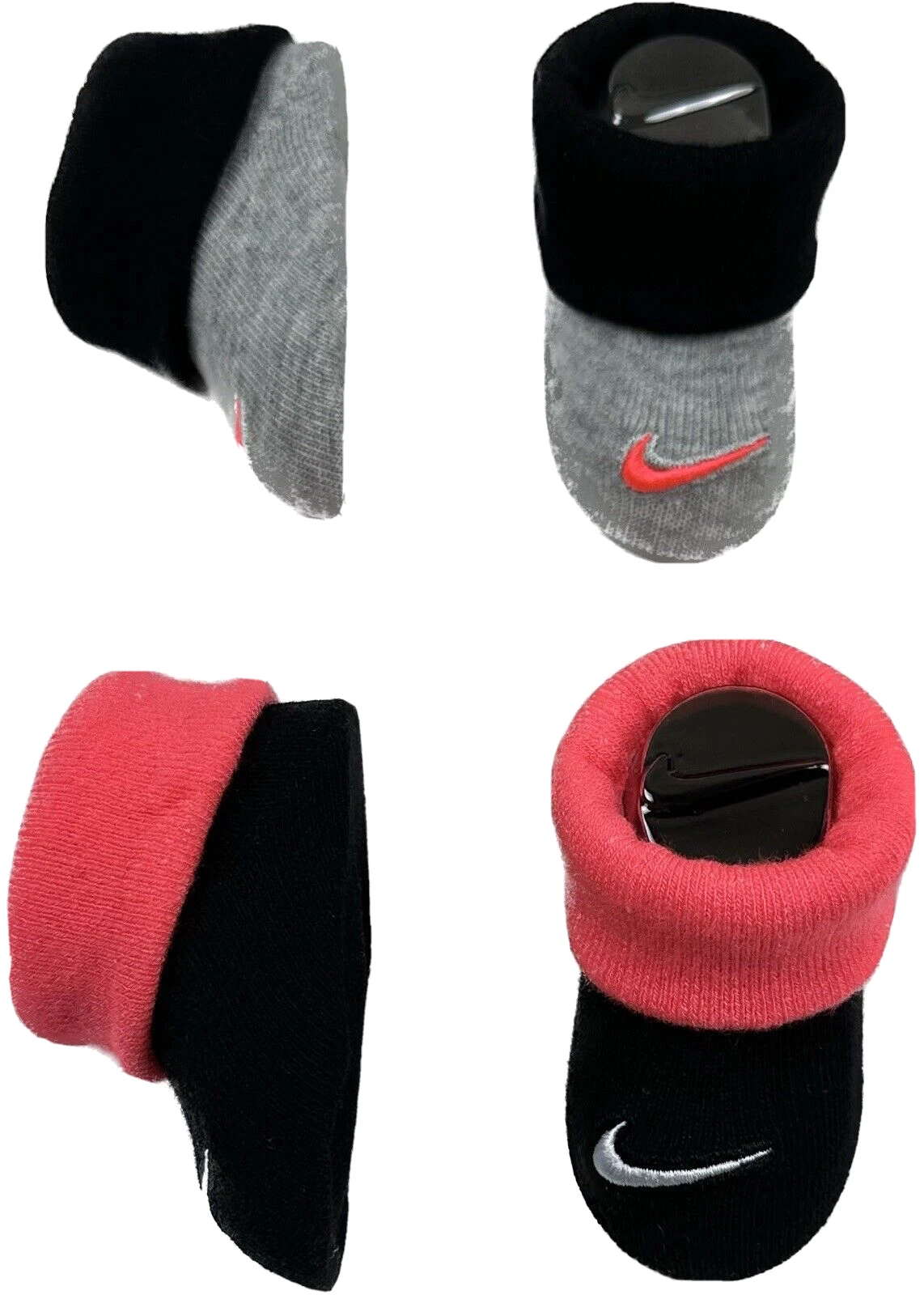 Nike Baby 2 Pk Black Grey Pink Ankle Cotton Swoosh Logo Booties Set Sz 0-6 MO