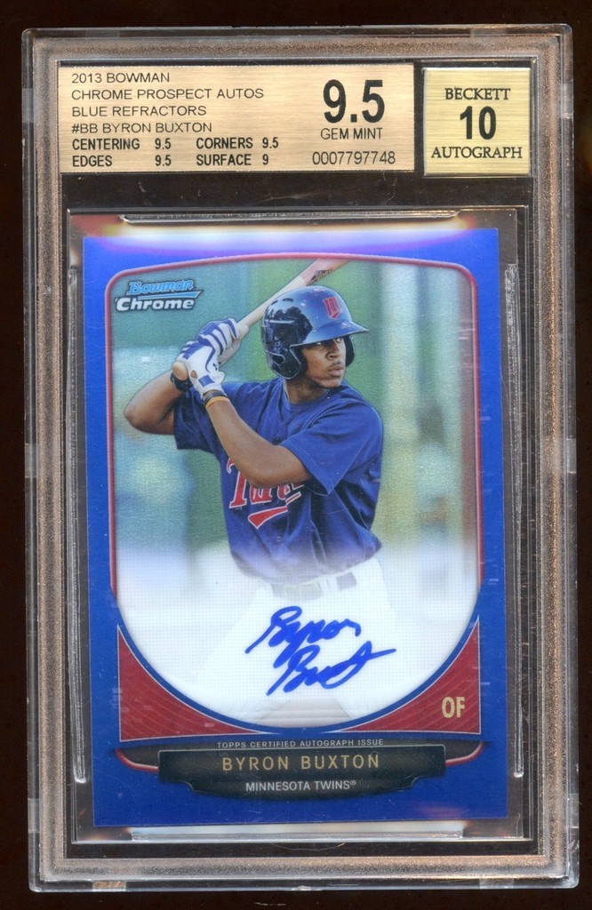 BGS 9.5 BYRON BUXTON 2013 BOWMAN CHROME RC AUTOGRAPH BLUE REFRACTOR 26/150 TWINS