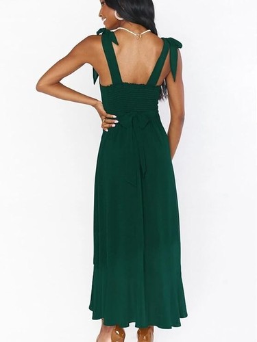 NAMIRATE Kleid MED, quadratischer Ausschnitt Rüschen Sommer Hochzeit Party Brautjungfer, hellgrün - Bild 4 von 4