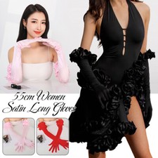 55CM Satin Long Gloves Womens Elegant Flower Bridal Wedding Dress Clothing Glove