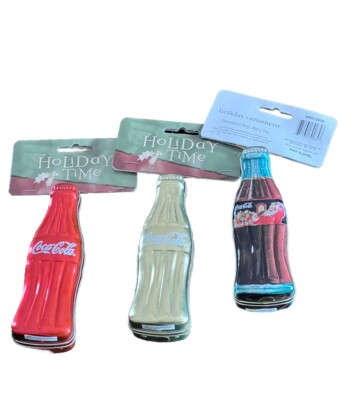 Rare Coca Cola Coke Trim a Tree Tin Bottle Container Christmas Ornament LOT Of 3