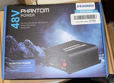 Aokeo 1-Channel 48V Phantom Power Supply Bonus+XLR 3 Pin Microphone Cable