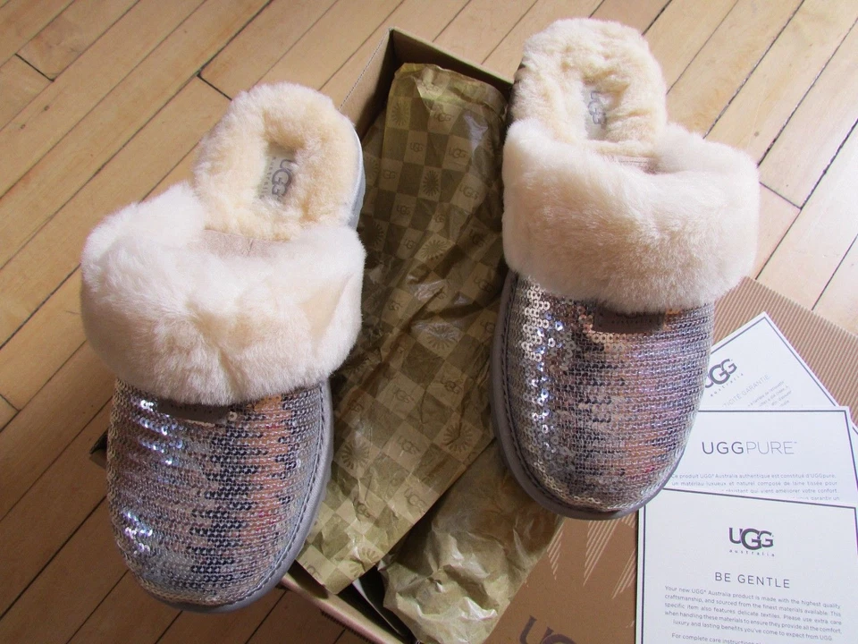 UGG Cozy Dazzle Slippers Purple or Silver Sequins BK4 fits W6.5 New in Box - Image 2 of 3
