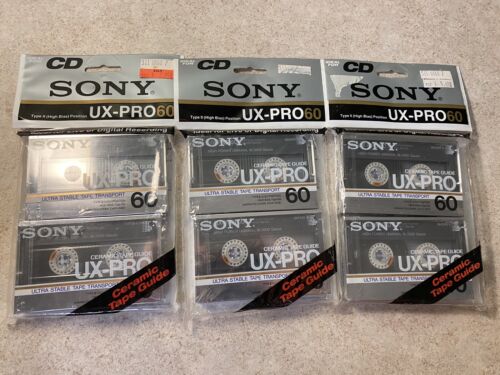 Lot x6 NEW Sony Type II UX-Pro60 Recordable Cassette Tapes Ceramic 60 Min N1 - Zdjęcie 1 z 4