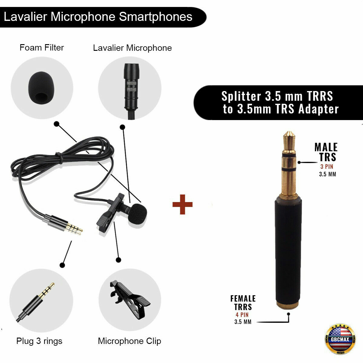Laptop PC Lav Clip-on Microphone Lavalier, Small Recording Mic for Camera-Phone