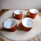 Corelle Corning Ware Vintage Burnt Orange Coffee Cup D-Handle Set Of 4