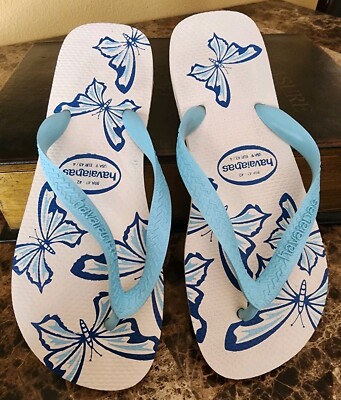 Havaianas Women's Flip Flop Sandals White Blue Butterflies US