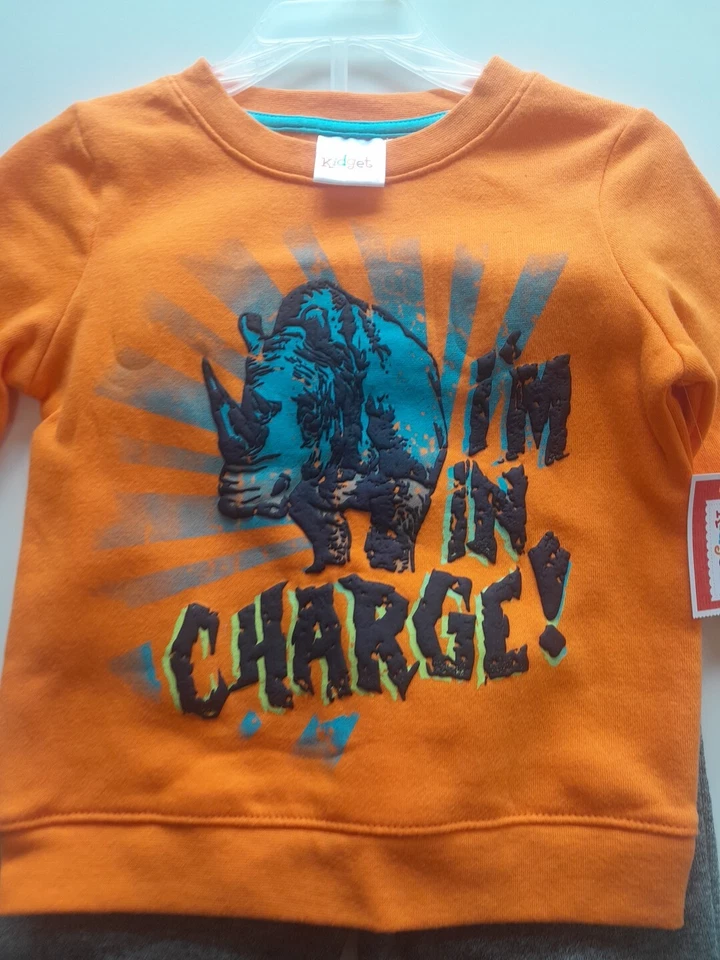 Kidgets Toddler Baby Boy 24M 2pc dinosaur  Jogger pants & sweatshirt Nwt Orange  - Image 3 of 4
