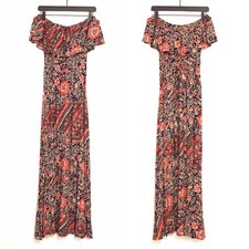 Lulu's Maxi Dress Flounce Neckline Off-The-Shoulder EUC Floral Women's Small