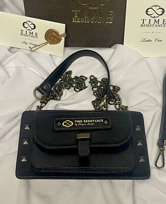 NIB Time Resistance Black Leather Cross Body Clutch Purse Bag  Little Women 