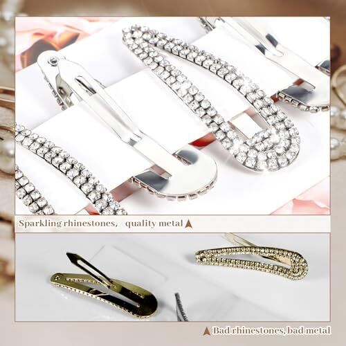 2.4 Inch Rhinestone Hair Clips, 6PCS Hair Clips Snap Barrettes 2.4 in Silver - Foto 4 di 6