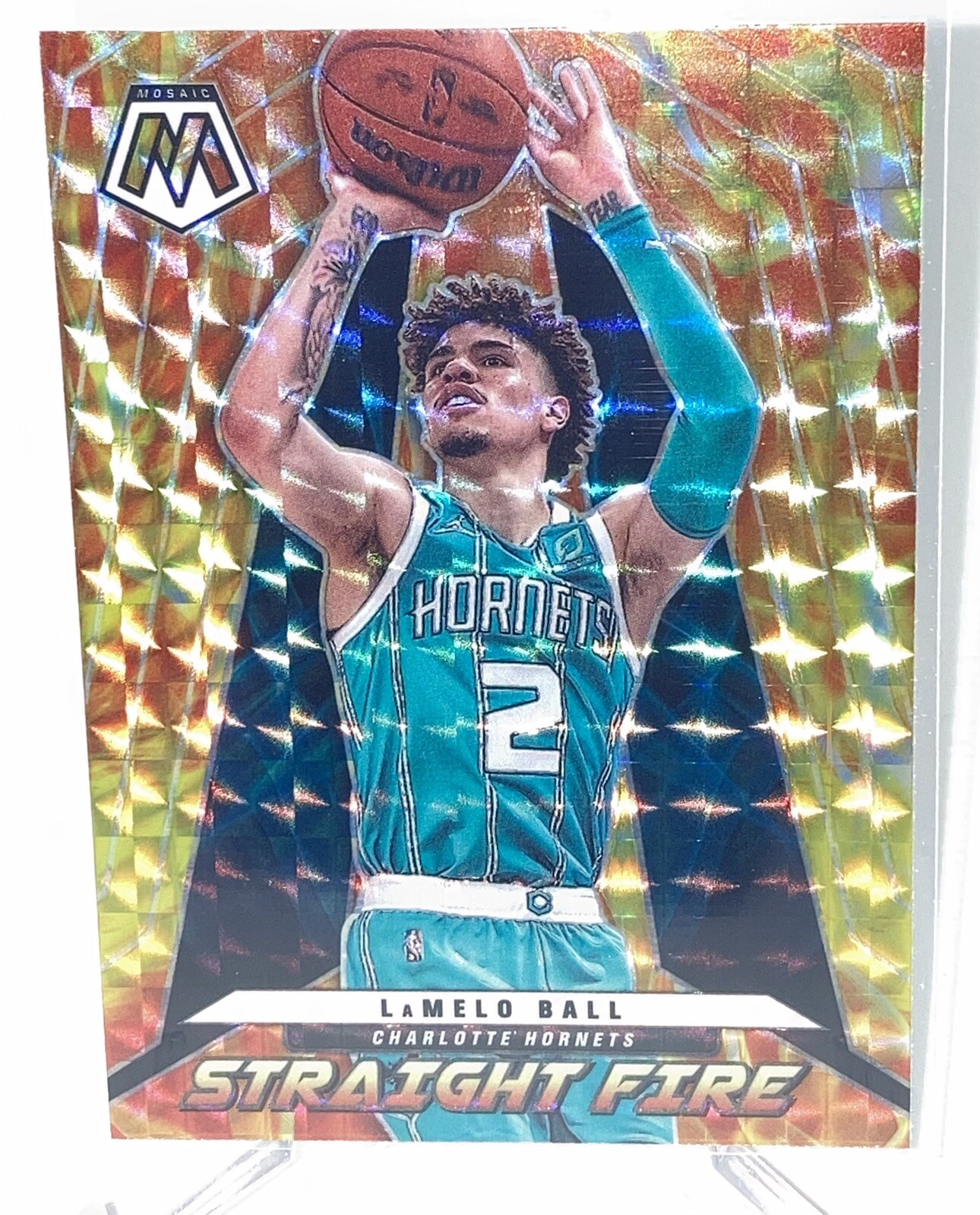 2021-22 Mosaic Basketball Straight Fire #12 Prizm LAMelo Ball Charlotte Hornets