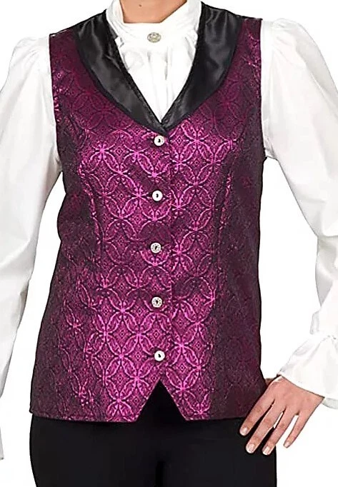 Brokatweste für Damen Edle Damenweste Bordeaux Schwarz Karneval Größe L 44 - 46 - Bild 1 von 3