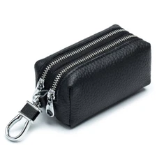 Men Women Leather Car Key Case Wallet Zipper Coin Purse Small Bag Pocket Black