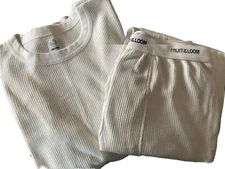 Fruit of the Loom Thermals Top Shirt Large Long John BIEGE Waffle Pants Med NEW