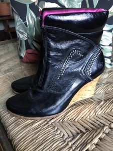 timberland black wedge boots