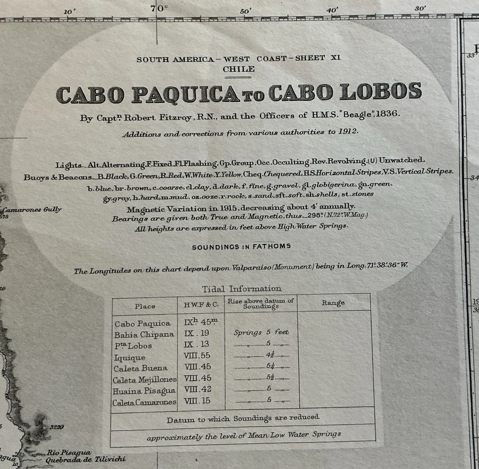 TABLA DEL ALMIRANTAZGO Nº1278. Charles Darwin, Fitzroy, Viaje del HMS BEAGLE 1836 Foto 2 de 4
