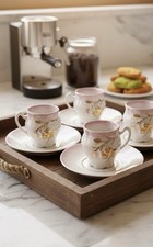 Antique Porcelain Demitasse Cups Saucers Set of 4 Pink Gold Hand Painted