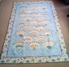 Handmade Twin Fan Quilt 63x93. Blue Yellow