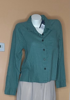 Universal Thread Green Linen Blend Collared Button-Up Shirt Women's Size S