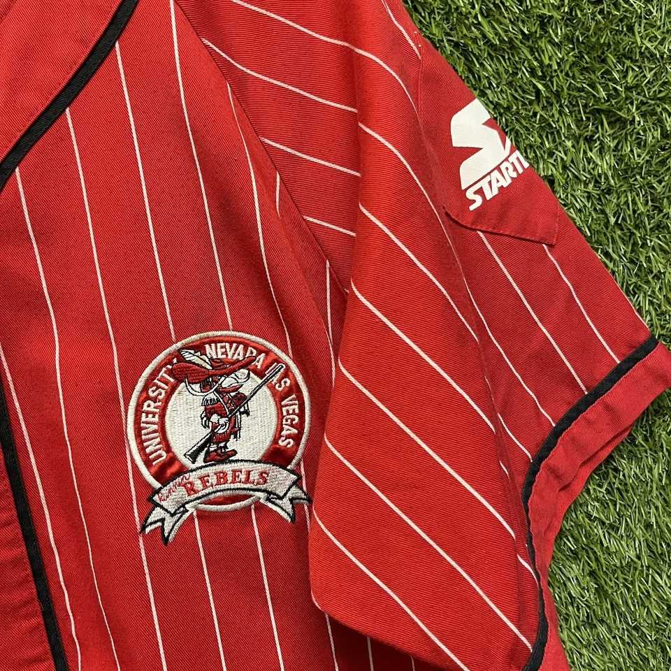 Camiseta deportiva a rayas vintage de los 90 Starter UNLV Runnin Rebels para hombre XL estilo béisbol Foto 4 de 4