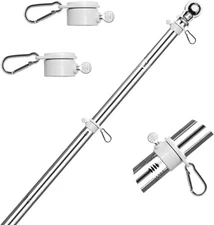 6 FT Stainless Steel Flag Pole Kit with Rotating Rings & Easy Assembly - Silver