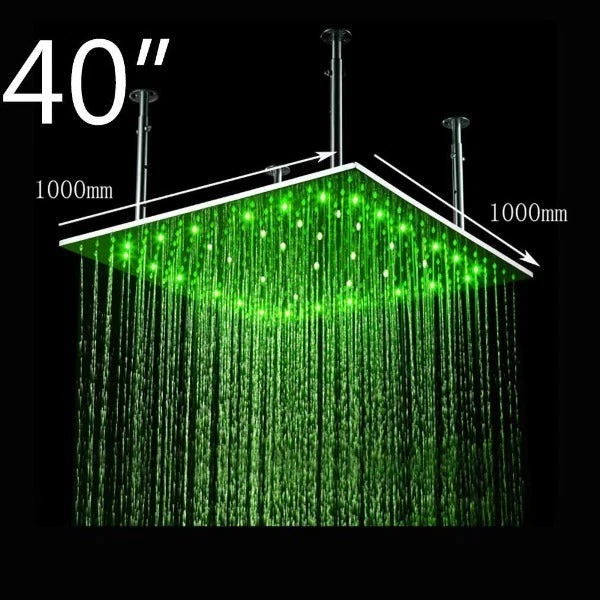 New 40" Brushed Stainless Steel Temperature Controlled LED Rainfall Shower Head