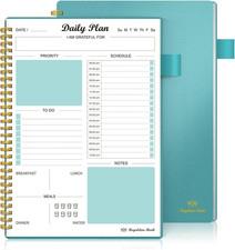 Daily Planner Undated, to Do List Notebook with Hourly Schedule Calendars Meal,