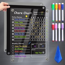 Acrylic Magnetic Chore Chart for Kids, Chore Board, Dry Erase Chore Chart, 12...