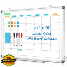 24"x18" Magnetic Whiteboard Calendar Monthly Double-Sided Wall Planner