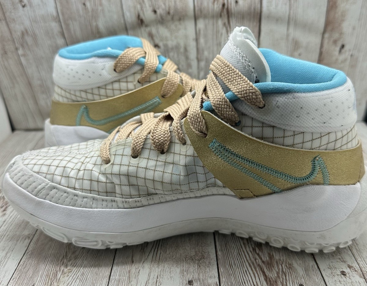 Nike Zoom KD 13 EYBL White Gold Aqua Size 3.5 Sneakers 