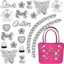 Bogg Bag Charms Set: 20 Pcs Pearl, Butterfly, Flower  Chain Accessories