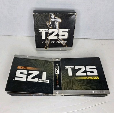 BeachBody Focus T25 Get It Done DVD Set Alpha & Beta 8 Disc Base Set Discs VG