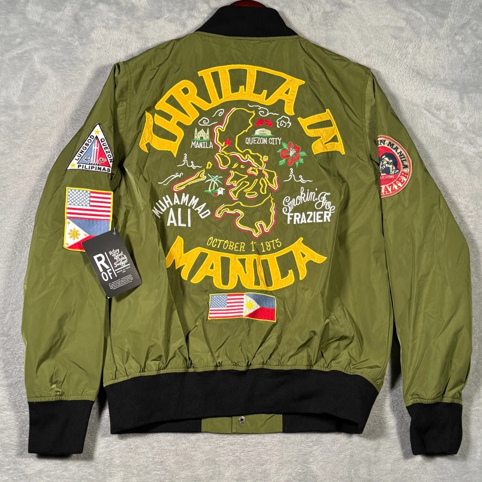 Chaqueta Roots of Fight Para Hombre M Verde Ali Frazier Thrilla en Manila Bombardero RARA Foto 2 de 4